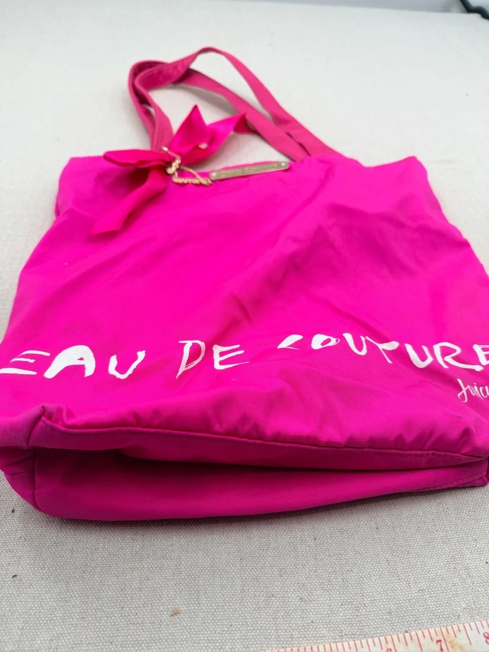 Juicy Couture Bright Hot Pink Tote with Bow and Branded Plaque
